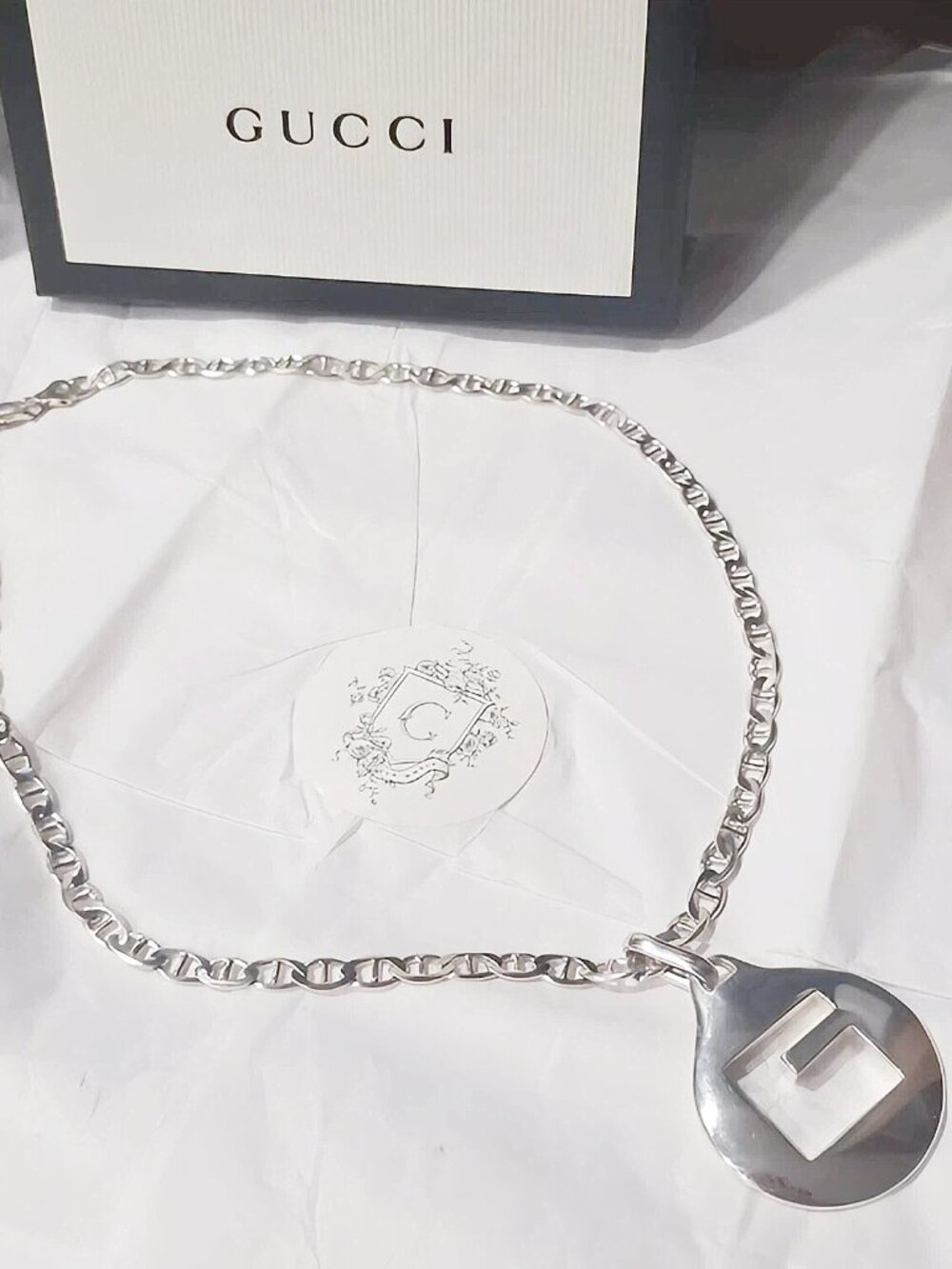 Gucci Sterling Silver Square G Motif Pendant Necklace